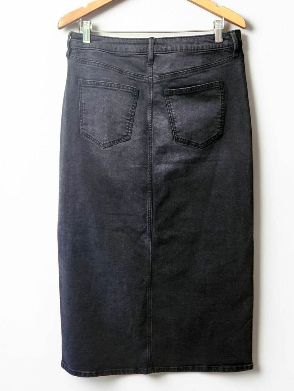 Ann Taylor Weekend Deep Split Front Washed Black Jean Denim Maxi Skirt Women 10 - Picture 2 of 11